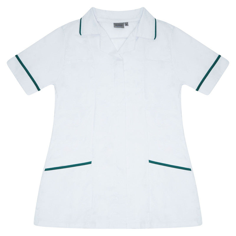 Ladies Tunic Revere Collar in White/Bottle Green