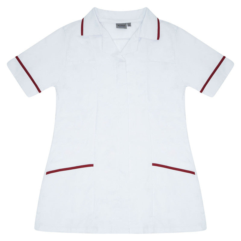 Ladies Tunic Revere Collar in White/Maroon