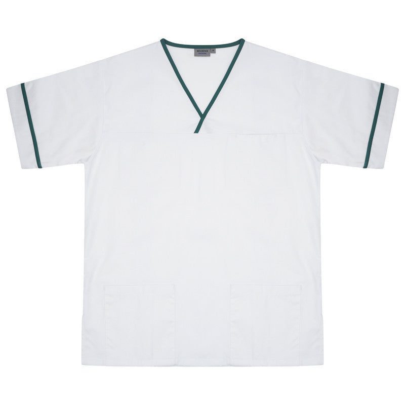 White/Bottle Green Scrub with Trim