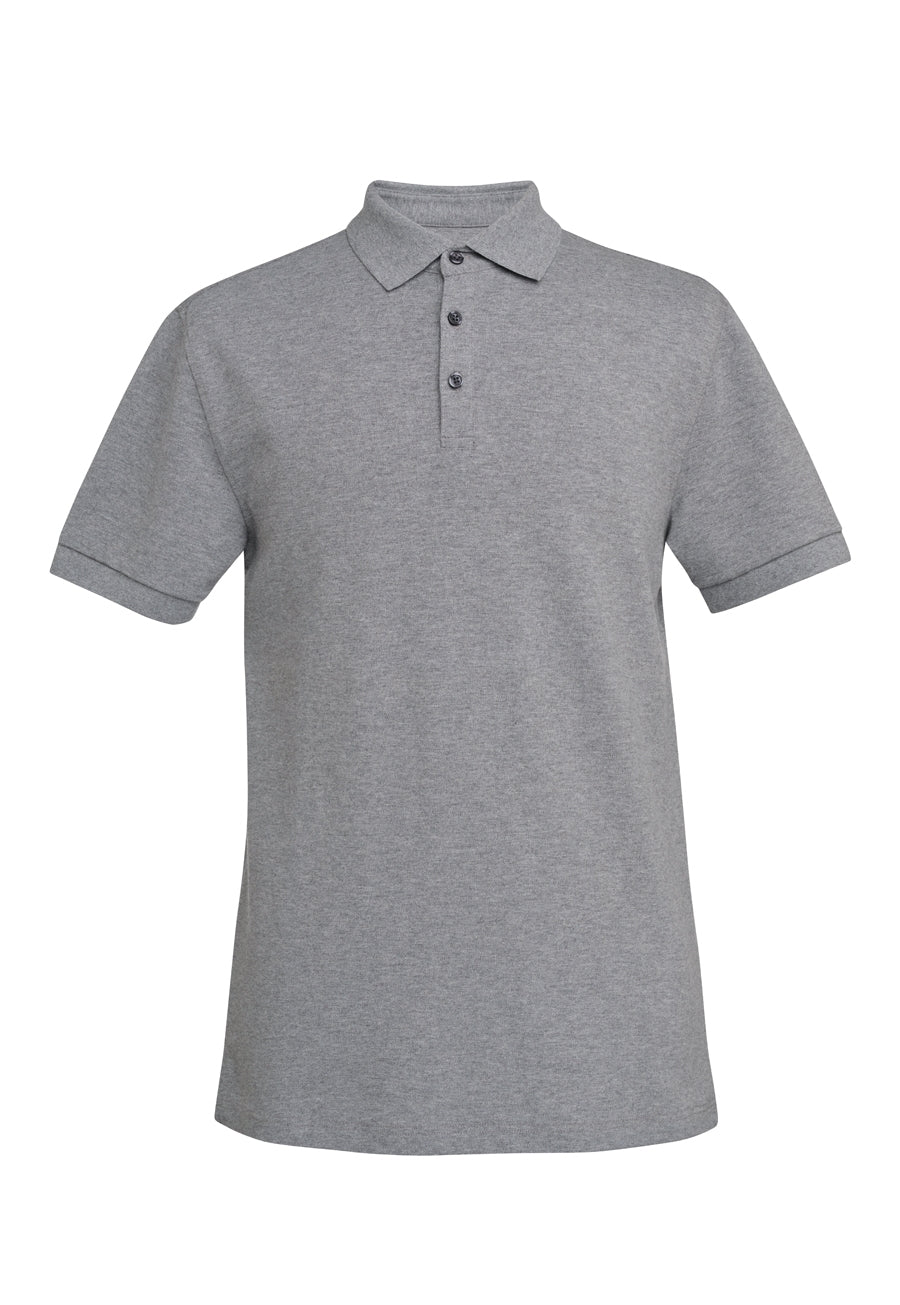 a grey polo shirt on a white background
