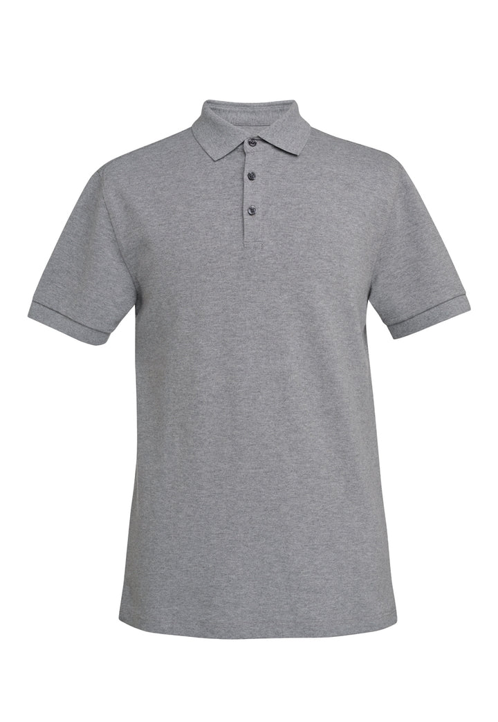a grey polo shirt on a white background