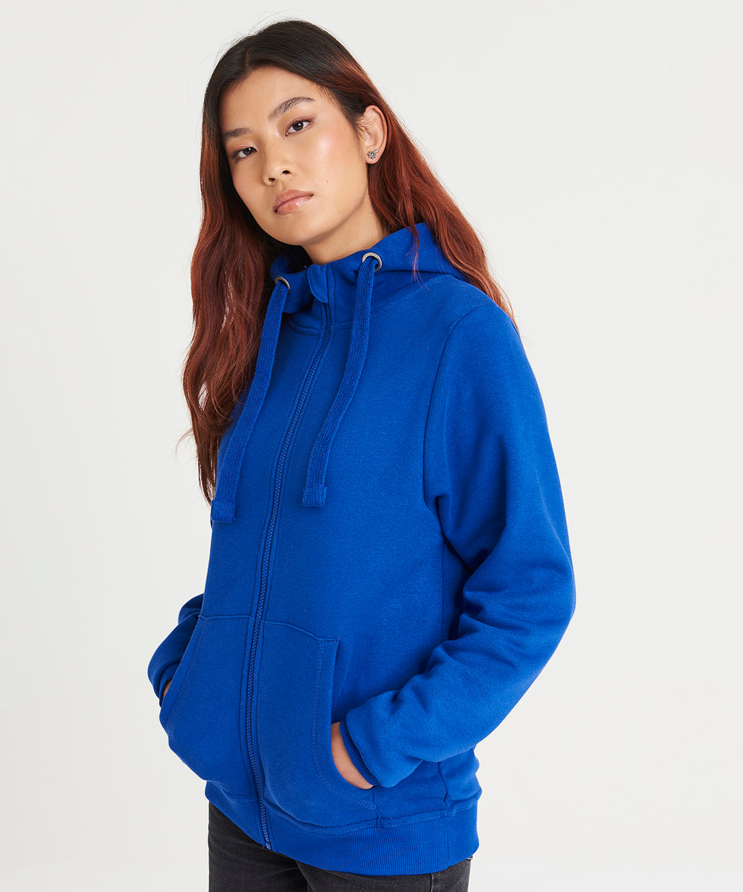Lady in a royal Full Zipped Hoodie
