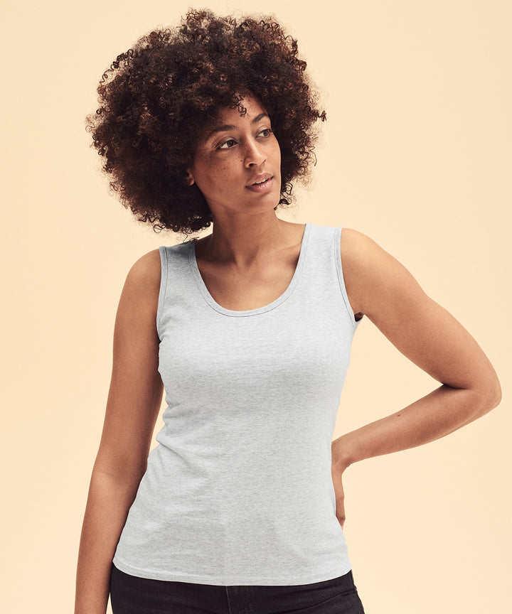 Women wearing a heather grey vest top